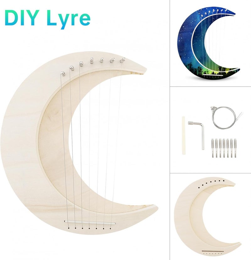 OriGlam Lyre Harp 7 String DIY, Moon Shaped Lyre Harp Musical Instrument, Wood String Instruments, Make Your Own Basswood - Image 2